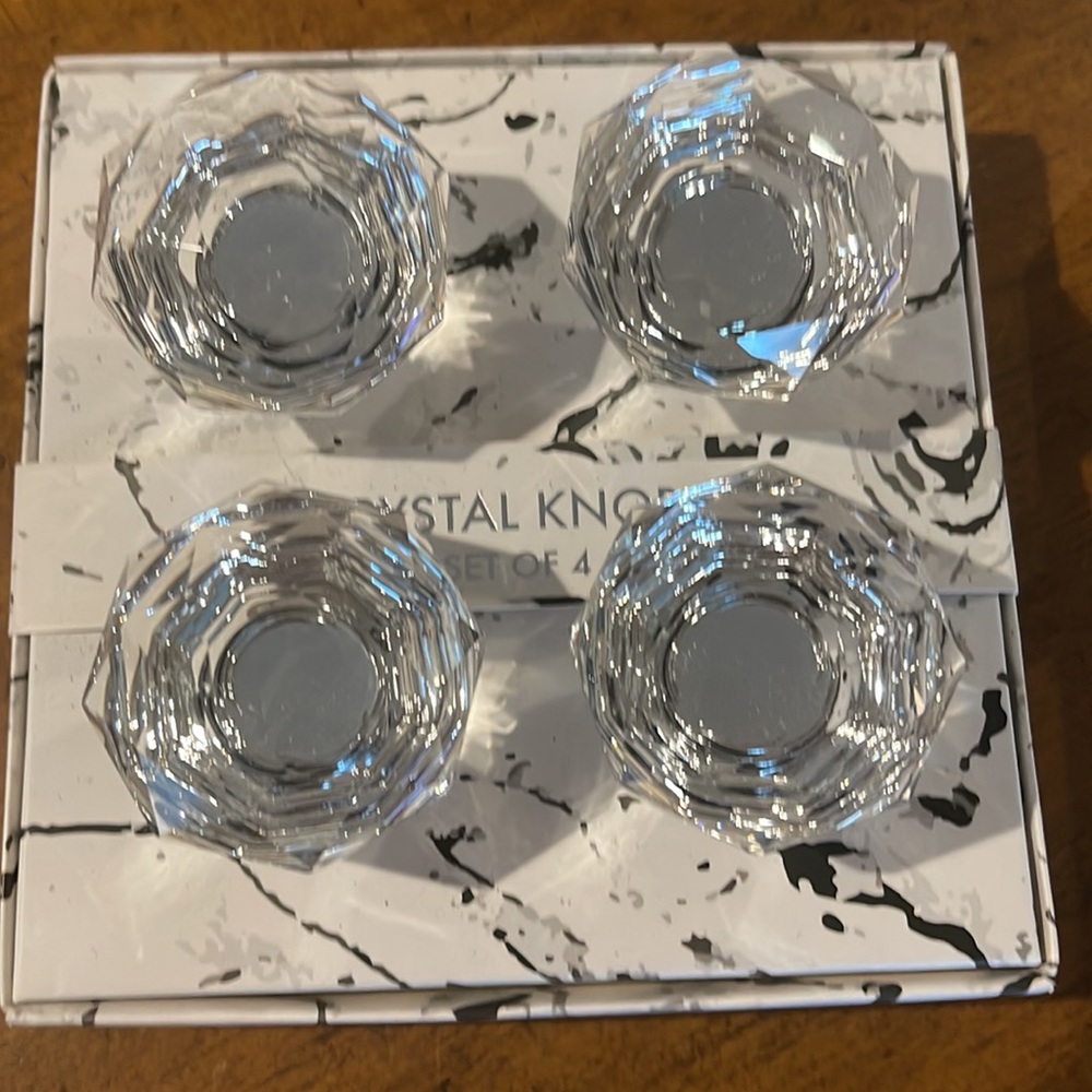 Sparkly Faceted Crystal and Silver Drawer Pulls Knobs